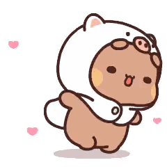 Cartoon Bear In Pig Costume Hugging Sticker