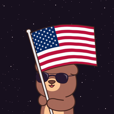 Cartoon Bear In Sunglasses Holding American Flag GIF