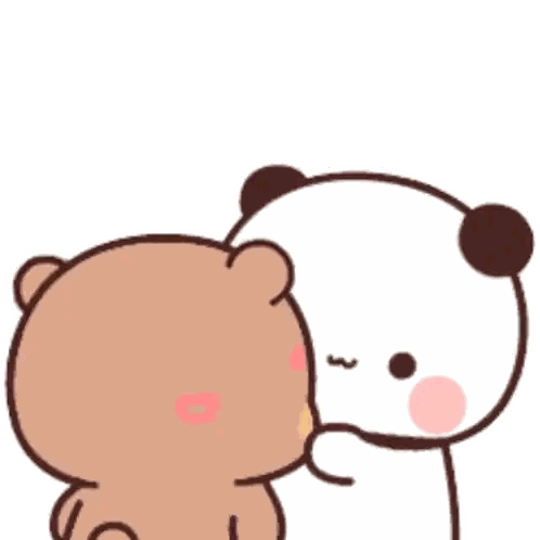 Cartoon Bear Kissing Panda With Heart Sticker