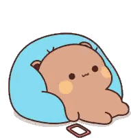 Cartoon Bear Laying On Blue Pillow Sticker