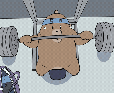 Cartoon Bear Lifting Barbell With CM Headband GIF