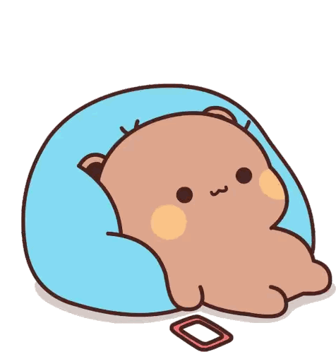 Cartoon Bear Lying On Blue Cushion Sticker