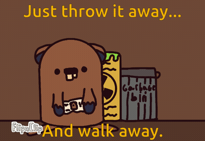 Cartoon Bear Next To Garbage Bin Just Throw It Away And Walk Away GIF