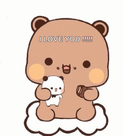 Cartoon Bear On Cloud Holding Teddy Bear Saying I Love You GIF