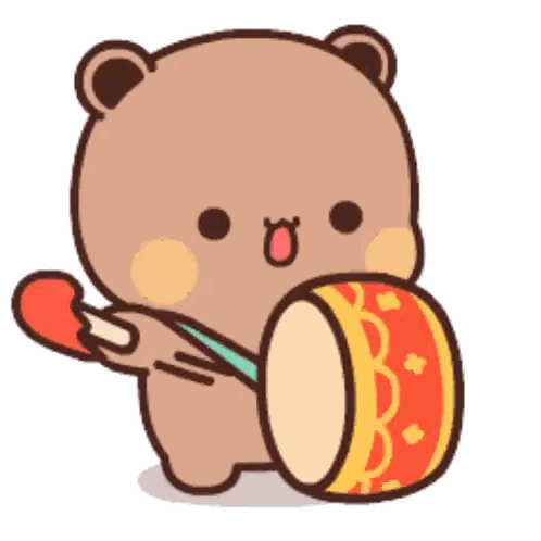 Cartoon Bear Playing Drum With Brush Sticker