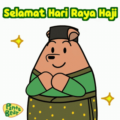 Cartoon Bear Saying Selamat Hari Raya Haji GIF