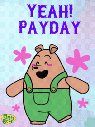 Cartoon Bear Saying Yeah Payday With Pink Flowers GIF