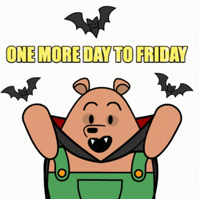 Cartoon Bear Says One More Day To Friday Surrounded By Bats GIF