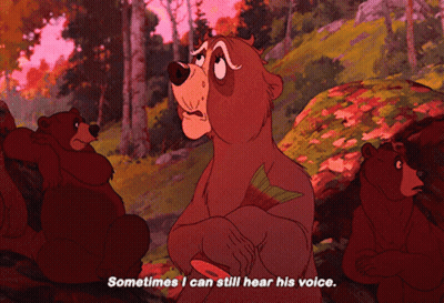Cartoon Bear Says Sometimes I Can Still Hear His Voice In Woods GIF