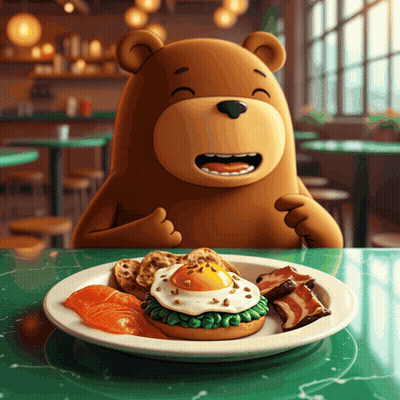 Cartoon Bear Sitting At Table With Food GIF