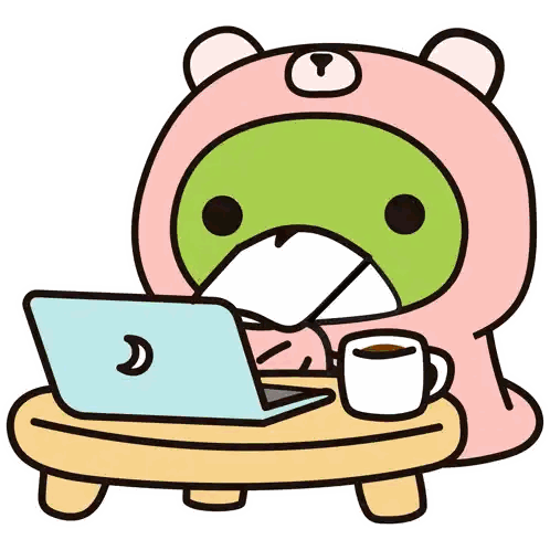 Cartoon Bear Sitting At Table With Laptop And Coffee Sticker
