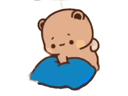 Cartoon Bear Sitting On Blue Pillow Sticker