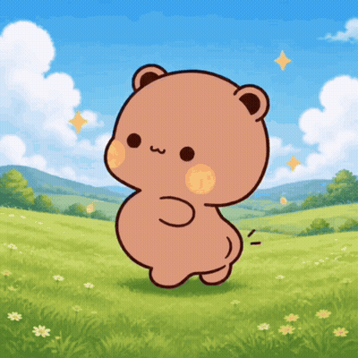 Cartoon Bear Standing In Grassy Field GIF