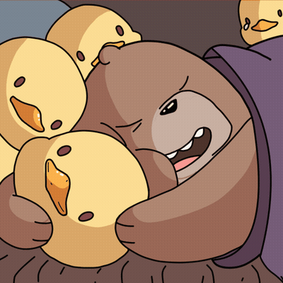 Cartoon Bear Surrounded By Ducklings GIF