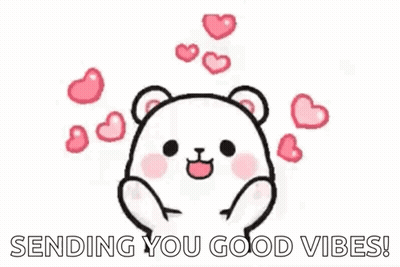Cartoon Bear Surrounded By Pink Hearts Sending You Good Vibes GIF