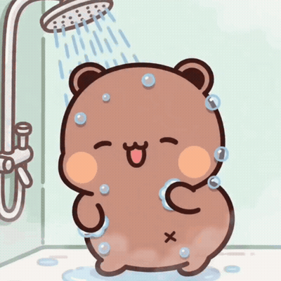 Cartoon Bear Taking Shower With Bubbles GIF