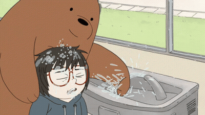 Cartoon Bear Washing Person's Head GIF