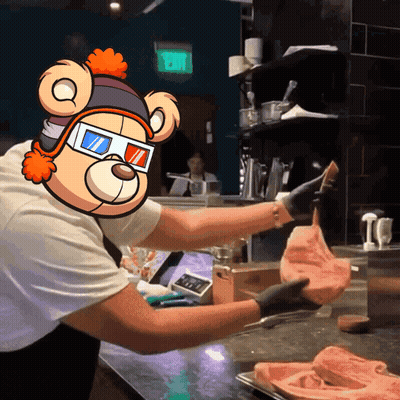 Cartoon Bear Wearing 3D Glasses Holding Meat GIF