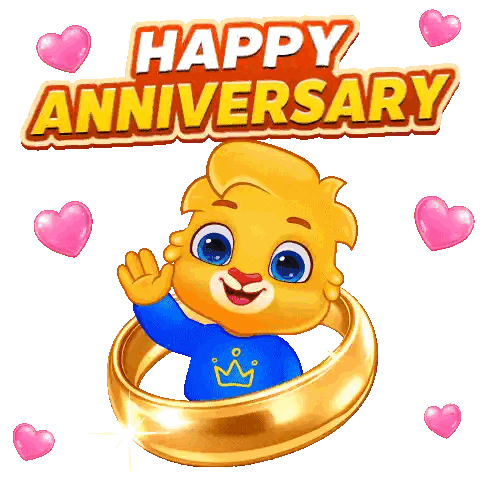 Cartoon Bear Wearing Wedding Ring Happy Anniversary Sticker