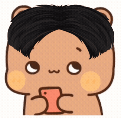 Cartoon Bear With Black Haircut Holding Cell Phone GIF