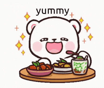 Cartoon Bear With Bowls Of Food And Tea GIF