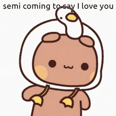 Cartoon Bear With Duck On Head Saying Semi Coming To Say I Love You GIF
