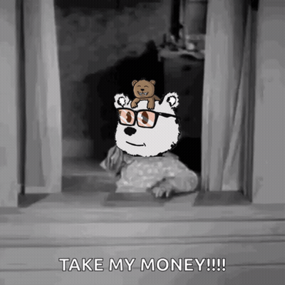 Cartoon Bear With Glasses And Teddy Says Take My Money GIF