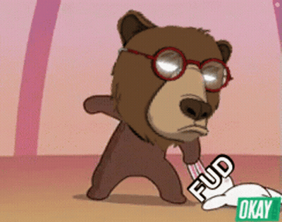 Cartoon Bear With Glasses Holding Fud Paper GIF