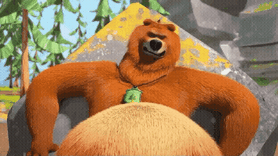 Cartoon Bear With Green Frog Necklace GIF