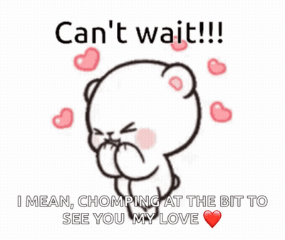 Cartoon Bear With Pink Hearts Saying Can't Wait GIF