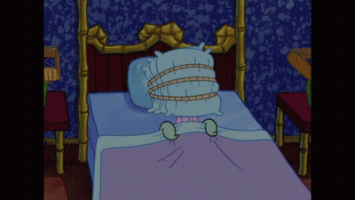 Cartoon Bed With Pillow Tied Around GIF