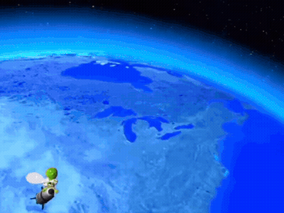 Cartoon Bee Flying Over Blue Planet GIF