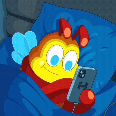 Cartoon Bee Laying In Bed Looking At Phone GIF