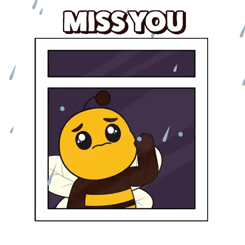 Cartoon Bee Looking Out Window Saying Miss You Sticker