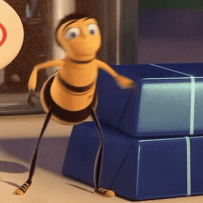 Cartoon Bee On Stack Of Blue Boxes GIF