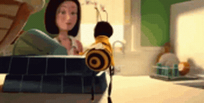 Cartoon Bee Sitting Next To Woman GIF