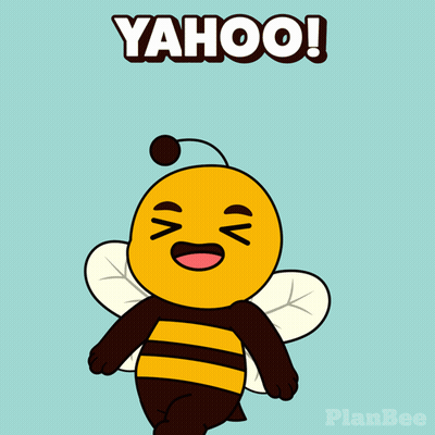 Cartoon Bee With Arms Up Saying Yahoo GIF