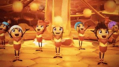 Cartoon Bees Dancing In Honeycomb Hive GIF