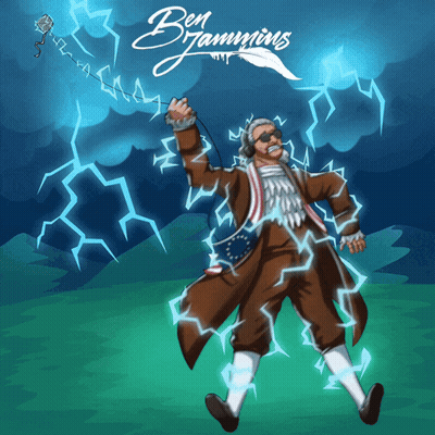 Cartoon Ben Franklin With Lightning GIF