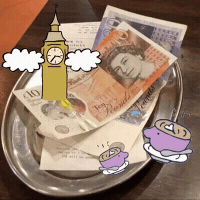 Cartoon Big Ben And Tray Of Pounds GIF