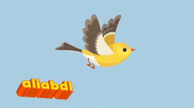 Cartoon Bird Flying With Word Aliabdi GIF