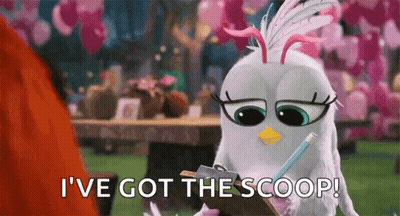 Cartoon Bird Holding Clipboard Says I've Got Scoop GIF