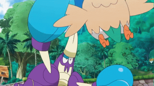 Cartoon Bird Holding Purple Monster GIF
