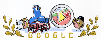 Cartoon Bird In Wheelchair With Magnifying Glass Saying Google GIF