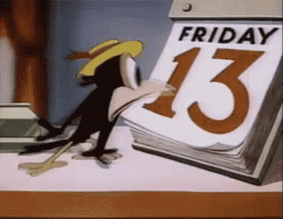 Cartoon Bird Looking At Friday The 13Th Calendar GIF