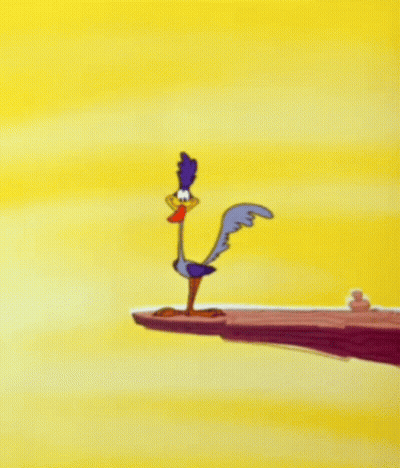 Cartoon Bird On Cliff With Yellow Background GIF