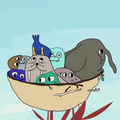 Cartoon Bird On Nest With Animals GIF