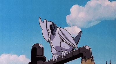 Cartoon Bird Sitting On Pipe With Blue Sky GIF