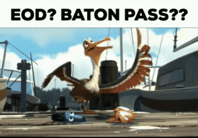 Cartoon Bird Standing On Wooden Dock Beside Fish GIF