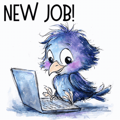 Cartoon Bird Typing On Laptop New Job GIF